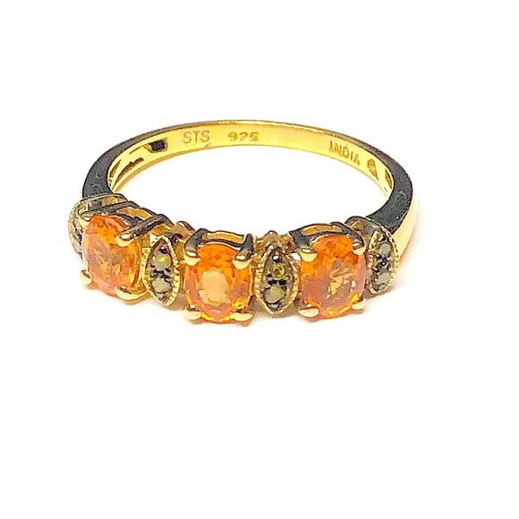 CITRINE and MARCASITE Vermeil Single Band Ring Sz 7 - Picture 4 of 17